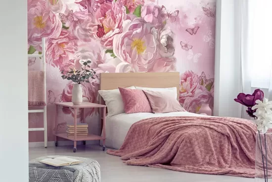 Фотообои: Пионы И Летящие Бабочки 